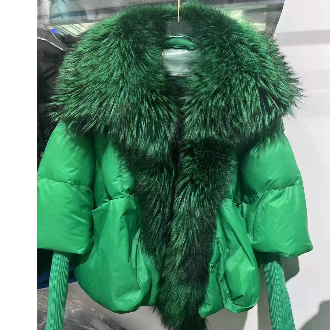 Green+green fox fur collar