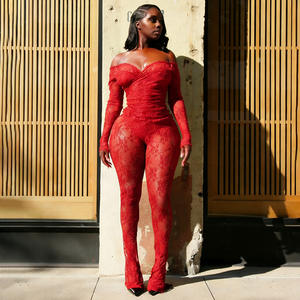 2025年新作 レディース服 長袖レースセクシーなツーピースパンツセット - Product Image 1