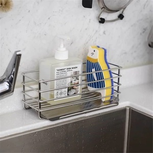 Égouttoir moderne en acier inoxydable pour éponges et torchons, à double niveau, avec rangement étroit pour boules de cuisine, pour évier de cuisine - Product Image 1