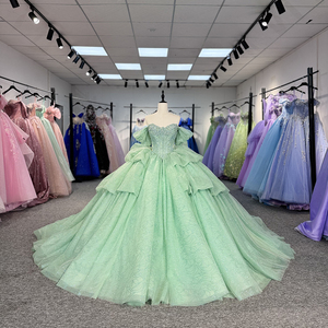 Robes de Quinceañera vert sauge avec appliques de dentelle brillantes, robes de bal bouffantes, robes de princesse, robes de mariée mexicaines Dy1263 - Product Image 5