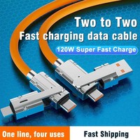 Kabel pengisi daya USB Tipe C PD USB 120W 4 in 1, kabel silikon Laptop cepat mengisi daya USB Tipe C untuk ponsel
