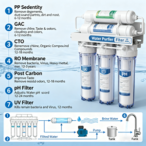 Sistem Filter Air <span class=keywords><strong>Reverse</strong></span> <span class=keywords><strong>Osmosis</strong></span> 5-Tahap Canggih di Bawah Wastafel 75 GPD Kapasitas Tinggi Tanpa Tangki Listrik Ringkas untuk Mobil RV Plastik - Product Image 4