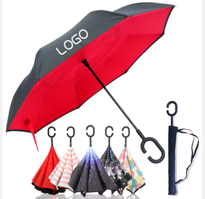 Customized Rose-shaped flower inverted handle C-shaped handle windproof <b>umbrella</b> Double-layer sun protection car <b>umbrella</b> - Product Image 1