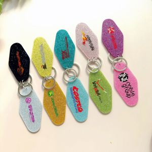 Etiquetas de equipaje y placas de habitación de plástico acrílico UV personalizadas para impresión DTF, con forma de rombo y purpurina, ideales para llaveros de motel. - Product Image 6