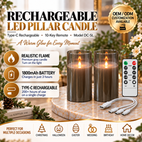 Lampe à bougie pilier en verre LED rechargeable avec télécommande 10 touches, économe en énergie, pour Noël, Halloween, Pâques