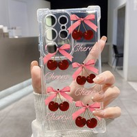 Coque de téléphone portable en silicone transparente antichoc et résistante aux chutes, avec nœud papillon cerise peint, pour 11 Pro