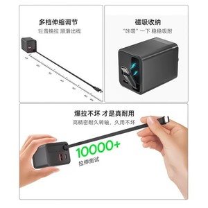 120W GaN Charger With Retractable <b>Cable</b> 3 Port <b>Fast</b> <b>Charging</b> Us Eu Uk Standard Multi Device Compatible - Product Image 3