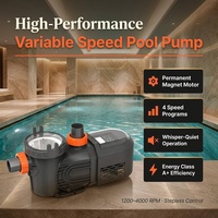 Bomba de Agua para Piscina Inteligente con 4 Configuraciones Programables, Velocidad Variable Continua de 1200-4000 RPM, Control Digital y Ahorro de Energía