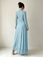 RO9193 Robe longue de soirée islamique de luxe pour femme, en dentelle, col montant, manches longues, coupe ajustée, jupe évasée fluide, style modeste