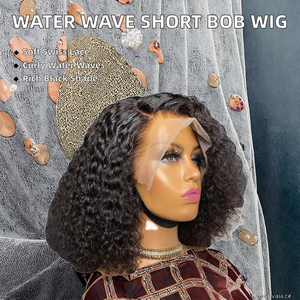 Peluca Bob de Cabello Humano Remy Brasileño Pre-Arrancado con Ondas de Agua y Rizos, Encaje Frontal Transparente, 100% Cabello Humano, Ondas Profundas Cortas, Lista para Usar - Product Image 2