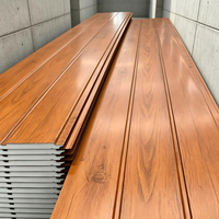 Panneau sandwich en métal isolé en PU, à double rainure profonde, avec bord entrelacé en bois d'érable torréfié, stock d'usine en gros
