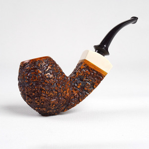 Muxiang Briar Wood Smoking Pipe Bent Shape Imitation Ivory Ring 3mm Filter Traditional Tobacco Pipe For Men - Product Image 3