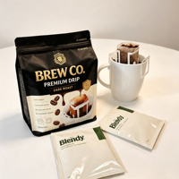 Sacs d'emballage pour café en grains avec filtre à dégoulinement manuel, personnalisables avec logo, à fond plat et valve