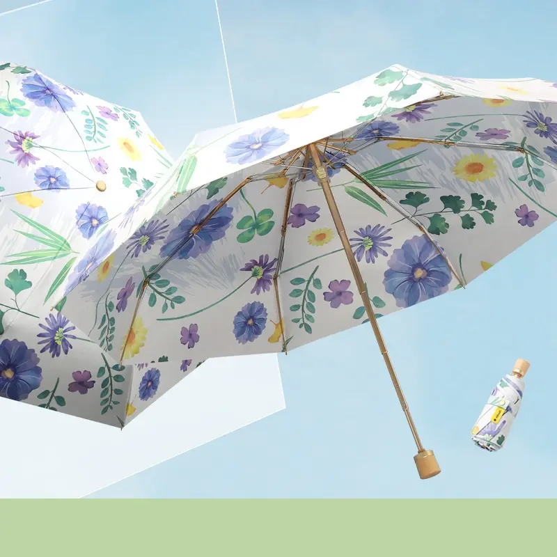 5 Mal faltbarer UV-Regenschirm bunt beschichtet Sonnenschutz kompakter OEM individueller Druck automatischer faltbarer Regenschirm