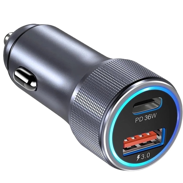 Dual 12V 36W PD Car Charger Two USB C Ports 48W PD&QC 3.0 Fast Charge Car Cigarette Lighter Plug Adapter for Laptop/Camera