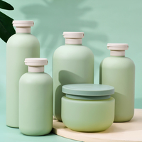 Bouteille de lotion en plastique vide personnalisée, ronde, verte, en HDPE écologique, 250 ml, avec bouchon à clapet, pour shampoing et après-shampoing