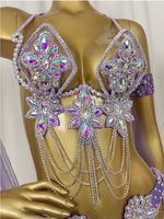 Samba Carnaval Fil Soutien-Gorge Culotte Ceinture Ensemble Fait À La Main Costume De Danse Du Ventre avec Manches De Bras pour Performance Porter Rave EDC Outfit
