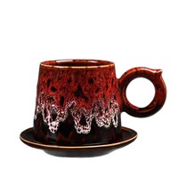 Tasse à café Xuzhen personnalisée en céramique rustique rétro avec soucoupe, tasse créative à latte avec anse suspendue