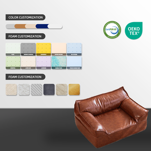 Personalizado de lujo de cuero ortopédico de espuma viscoelástica grande perro gato camas cojín mascota sofá camas impermeable lavable cubierta extraíble - Product Image 4