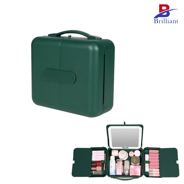 Customized Travel Makeup Case with 3 Color Modes Dimming Lighted LED Mirror Cosmetic Organizer with PU Leather Cover