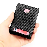 Billetera de fibra de carbono de cuero genuino, billetera delgada con bloqueo RFID, bolsillo frontal, regalo de Año Nuevo, 2021