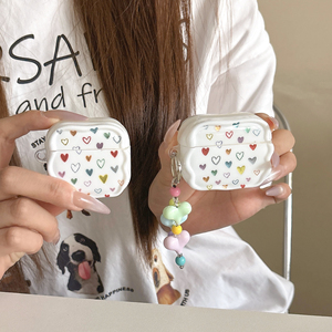 Funda para <span class=keywords><strong>AirPods</strong></span> 4 Pro 3 2 con diseño de corazón colorido y ondulado 3D estilo Ins, cubierta con llavero de cuentas pastel para Apple <span class=keywords><strong>AirPods</strong></span>, directo de fábrica - Product Image 4