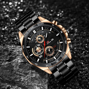 Montre chronographe de course de luxe pour hommes, bracelet en acier inoxydable bicolore noir et or, montre-bracelet de sport - Product Image 6