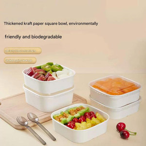 Boîtes à lunch écologiques biodégradables jetables de qualité alimentaire, bols carrés en papier personnalisables avec couvercle 500ml-1400ml pour la livraison de repas fitness - Product Image 2
