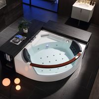 Baignoire autoportante en acrylique de luxe avec accoudoirs triangulaires en bois et côtés en verre, 20 jets, haute qualité, certifiée CE, pour appartement, chambre, style moderne