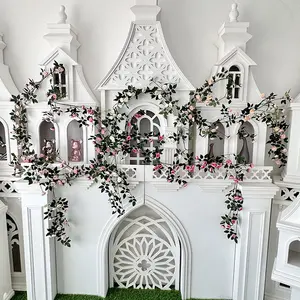 Rattan de casamento para pendurar na parede, flor de seda, ramos falsos de camélia de 1,8 m, decoração para teto e salão de casamento, inteiro