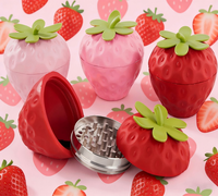 Moulins à herbes manuels en alliage de zinc, design fantaisie en forme de fraise, pour tabac et herbes sèches, vente en gros