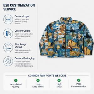Veste imprimée pour homme, motif jacquard intégral, tissu jacquard, peinture classique, fermeture éclair sur le devant, streetwear urbain vintage, fabrication sur mesure - Product Image 3