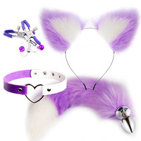 Serre-têtes mignons en forme d'oreilles de lapin, queue de renard, plug anal en métal, collier, pinces pour les mamelons, ensemble de cosplay BDSM pour couples et femmes