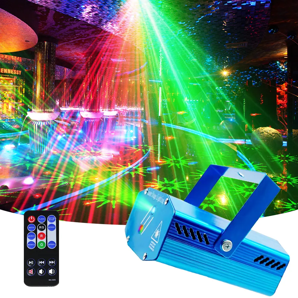 Control remoto de doble orificio Mini RG 16 patrones DJ Disco lámpara láser fiesta proyector de iluminación láser