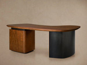 Escritorio de Oficina con Tapa de Madera de Cerezo Estilo Mid-Century, Cajones con Cierre Suave, Tiradores Empotrados, Base de Roble Ébano con Acabado Lacado a Mano - Product Image 3