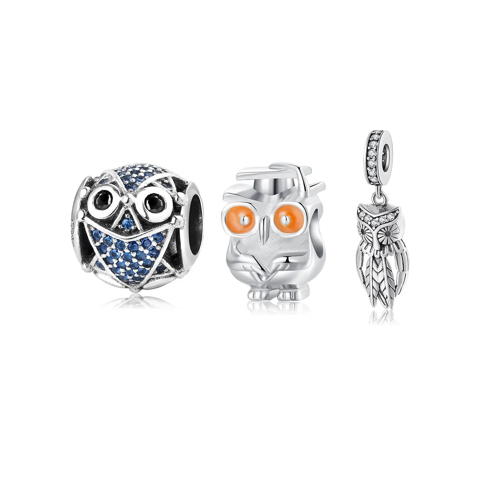 Véritable 925 argent sterling Créatif Hibou forme Charme Perles Bracelets Bijoux de Mode Accessoires En Gros lots en vrac