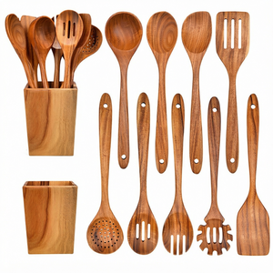 Ensemble d'ustensiles de cuisine en gros, 12 pièces, spatules et cuillères en bois, résistantes à la chaleur, antiadhésives, durables - Product Image 1