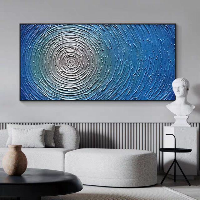Abstract 100% Hand Painted Oil Painting on Canvas Large Blue Simple Circle Canvas Painting for Sofa Background Living Room