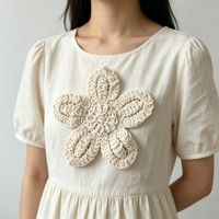 En stock, Patch fleur 5 pétales en coton blanc cassé, style crochet en fil épais, pour la décoration de vêtements, pinces à cheveux, sacs et artisanat DIY