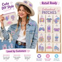 Lot de patchs brodés thermocollants et à coudre Kawaii pastel, motifs rétro (téléviseur, caméra, manette de jeu, cassette, ventilateur)