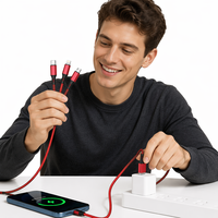 Kabel Pengisian Daya 3-in-1 Cepat dengan Desain Anyaman Nylon Tipe-C untuk Pengisian Smartphone dengan Desain Anyaman 21A.