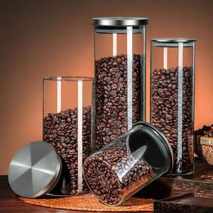 Contenedor de Almacenamiento de Granos de Café, Cilindro de Vidrio con Tapa Metálica Hermética, Frasco para Preservar la Frescura de los Granos de Café - Product Image 1