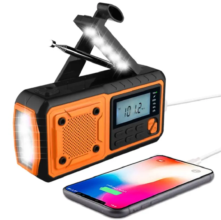RADIO FM DAB + Portable à panneau solaire, manivelle en urgence, météo, DSP, avec flash, lampe