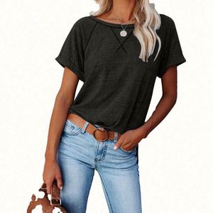 Summer New Women's Solid Short Sleeve T-<b>Shirt</b> Office Lady Tops Retro Simple Round Neck Pullover Camiseta De Mujer - Product Image 4
