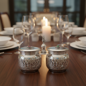 Juego de Porta Kumkum de Plata Pura, Accesorio Tradicional Indio para Pooja, Artículo Religioso Hecho a Mano, para el Hogar, Templo o Fiesta, 301-400 ml - Product Image 1