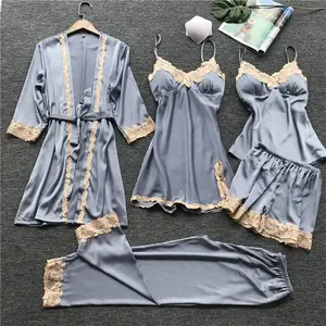 Комплект одежды из 5 предметов, пижама, женская одежда для сна, летняя кружевная ночная рубашка, сексуальная ночная рубашка, спальный костюм, ночная рубашка