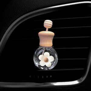 Mini Fancy Cartoon Round Shape Cute Aromatherapy Wooden Lid Glass 8ml Fragrance <strong>Car</strong> Reed <strong>Diffuser</strong> Bottle with Metal Vent <strong>Clip</strong> - Product Image 3