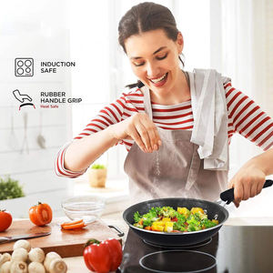 ชุดเครื่องครัวสำหรับทำอาหารสีดำหลายขนาด23ชิ้นกระทะกระทะทอดกระทะเคลือบอลูมิเนียมคาร์บอน - Product Image 6