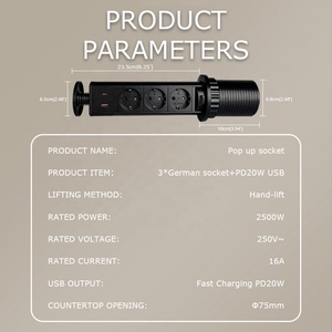 Enchufe <span class=keywords><strong>de</strong></span> Corriente Alterna <span class=keywords><strong>de</strong></span> 16A con Carcasa <span class=keywords><strong>de</strong></span> Aluminio, Estándar Europeo Alemán Schuko, con Cargadores USB <span class=keywords><strong>de</strong></span> Carga Rápida, Enchufe <span class=keywords><strong>de</strong></span> Escritorio Extraíble - Product Image 2