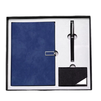 Coffrets cadeaux promotionnels de luxe de haute qualité avec logo personnalisé, comprenant un carnet de notes de bureau, un porte-cartes de visite et un stylo.